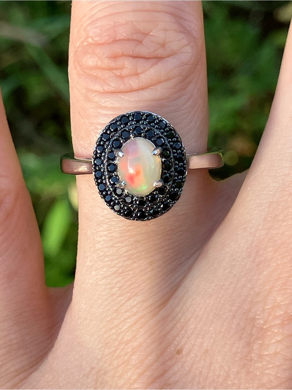 Natural Ethiopian Opal Black Spinel Ring Size 7